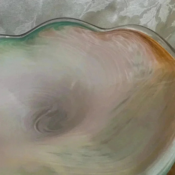Art Glass Centerpiece Bowl White Multicolor Pastel Tones - Picture 3 of 5